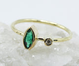 Marquise Green Stone Ring in 18k Gold with Clear Accent — product view 4