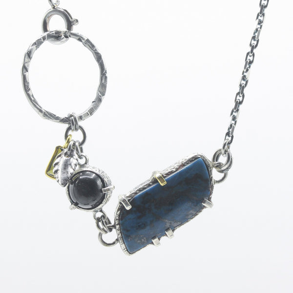 Nipomo Marcasite Doublet Bar Necklace with Black Star and Green Tourmaline