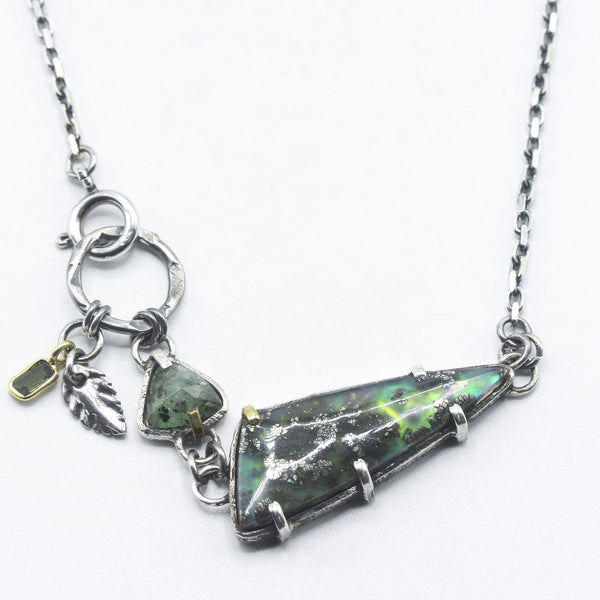 Nipomo Marcasite Doublet Triangle Necklace with Paraiba Kyanite and Green Tourmaline