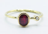 Oval Faceted Red Stone Ring in 18k Gold with Clear Accent — product view 1