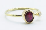 Oval Faceted Red Stone Ring in 18k Gold with Clear Accent — product view 2