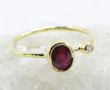 Oval Faceted Red Stone Ring in 18k Gold with Clear Accent — product view 4