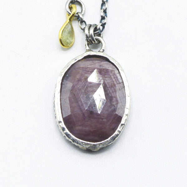 Oval Pink Sapphire Pendant Necklace with Tourmaline Drop