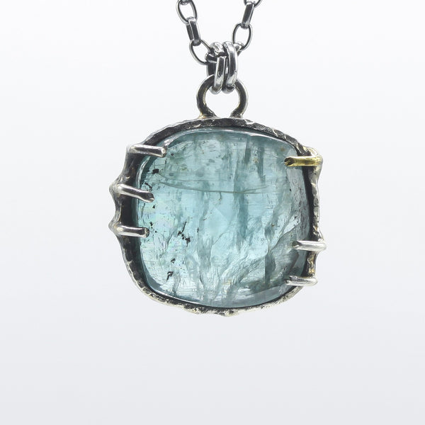 Paraiba Kyanite Cushion Pendant Necklace with Tourmaline Drop