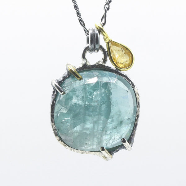Large Paraiba Kyanite Pendant Necklace with Tourmaline Drop