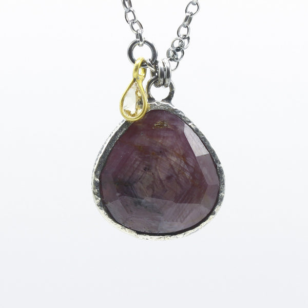 Teardrop Pink Sapphire Pendant Necklace with Tourmaline Drop