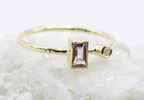 Rectangular pink stone ring in 18k gold with clear accent — view 4