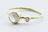 Round Opalescent Stone Ring in 18k Gold with Clear Accent — product view 2