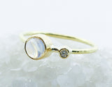 Round Opalescent Stone Ring in 18k Gold with Clear Accent — product view 5