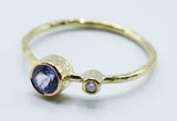 Round Violet Stone Ring in 18k Gold with Textured Band — product view 1