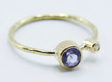 Round Violet Stone Ring in 18k Gold with Textured Band — product view 2