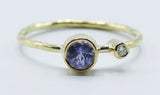 Round Violet Stone Ring in 18k Gold with Textured Band — product view 3