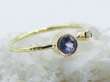 Round Violet Stone Ring in 18k Gold with Textured Band — product view 4