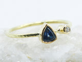 Shield-Shaped Blue Stone Ring in 18k Gold with Clear Accent — product view 4