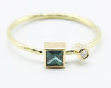 Square Teal Stone Ring in 18k Gold with Clear Accent — product view 1
