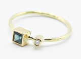 Square Teal Stone Ring in 18k Gold with Clear Accent — product view 2