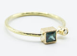 Square Teal Stone Ring in 18k Gold with Clear Accent — product view 3