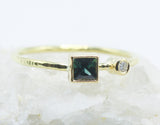 Square Teal Stone Ring in 18k Gold with Clear Accent — product view 4