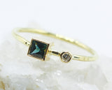 Square Teal Stone Ring in 18k Gold with Clear Accent — product view 5
