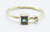 Square Teal Stone Ring in 18k Gold with Clear Accent — product view 6