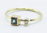 Square Teal Stone Ring in 18k Gold with Clear Accent — product view 7
