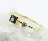 Square Teal Stone Ring in 18k Gold with Clear Accent — product view 9