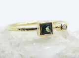 Square Teal Stone Ring in 18k Gold with Clear Accent — product view 10