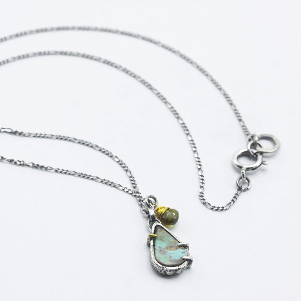 Turquoise Teardrop Pendant Necklace with Green Tourmaline Drop