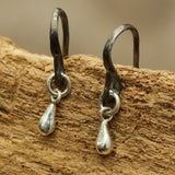 Earrings Silver teardrop with sterling silver oxidized hooks - Metal Studio Jewelry