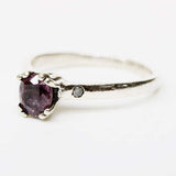 Purple spinel ring in prongs setting and diamond side set with sterling silver band - Metal Studio Jewelry