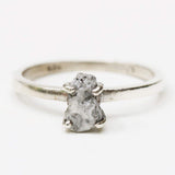 Real white/grey rough diamond ring in prongs setting with sterling silver high polished band - Metal Studio Jewelry