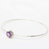Amethyst round faceted bangle bracelet with textured sterling silver - Metal Studio Jewelry