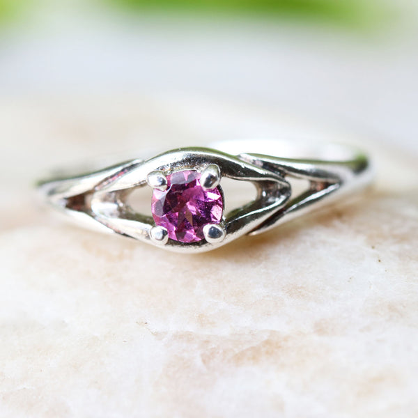 Faceted pink tourmaline gemstone ring with sterling silver band - Metal Studio Jewelry