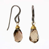 Smoky quartz drops twist faceted earrings with oxidized sterling silver hooks - Metal Studio Jewelry