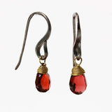Garnet faceted drops earrings with oxidized sterling silver hooks - Metal Studio Jewelry