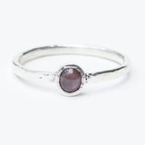 Dainty ring oval multi brown star sapphire in silver bezel setting with sterling silver hammered texture band - Metal Studio Jewelry