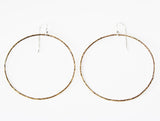 Hoop earrings brass hoop with oxidized hard hammer textured on sterling silver hooks style - Metal Studio Jewelry