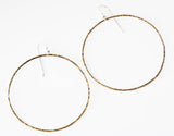 Hoop earrings brass hoop with oxidized hard hammer textured on sterling silver hooks style - Metal Studio Jewelry