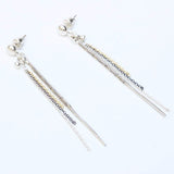 Sterling silver post earrings with silver spike oxidized engraving and silver chain set - Metal Studio Jewelry