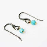 Turquoise faceted bead earrings with oxidized sterling silver hooks - Metal Studio Jewelry