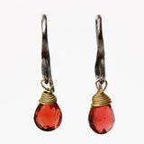 Garnet faceted drops earrings with oxidized sterling silver hooks - Metal Studio Jewelry