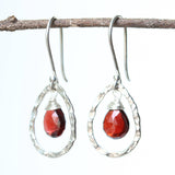 Garnet earring, red garnet earring, garnet drop earring, silver drop earring, silver dangle earring, January birthstone earring - Metal Studio Jewelry