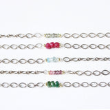 Ruby beads bar bracelet with oxidized sterling silver oval link chain - Metal Studio Jewelry