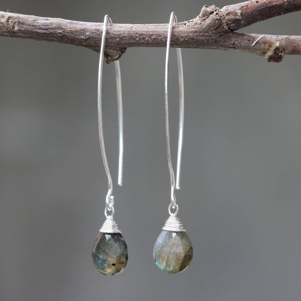 Labradorite drop earrings, silver drop earrings, gemstone dangle earrings, long drop earrings, sterling silver earrings, dangle earrings - Metal Studio Jewelry