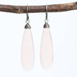 Pink chalcedony teardrop faceted earrings with silver wire wrapped on oxidized sterling silver hooks style - Metal Studio Jewelry