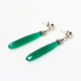 Green onyx faceted earrings with silver wire wrapped on sterling silver post style - Metal Studio Jewelry