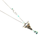 Brass Buffalo shape pendant necklace and turquoise gemstone with turquoise beads and silver ring secondary on sterling silver chain - Metal Studio Jewelry