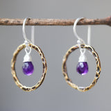 Amethyst earrings, Silver amethyst earring, hoop earring, dangle earring, gemstone drop earring, silver earring, - Metal Studio Jewelry