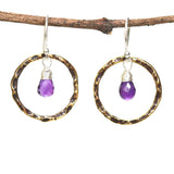 Amethyst earrings, Silver amethyst earring, hoop earring, dangle earring, gemstone drop earring, silver earring, - Metal Studio Jewelry