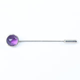 Tiny round cabochon Amethyst brooch in silver bezel setting with silver plated on brass pin - Metal Studio Jewelry
